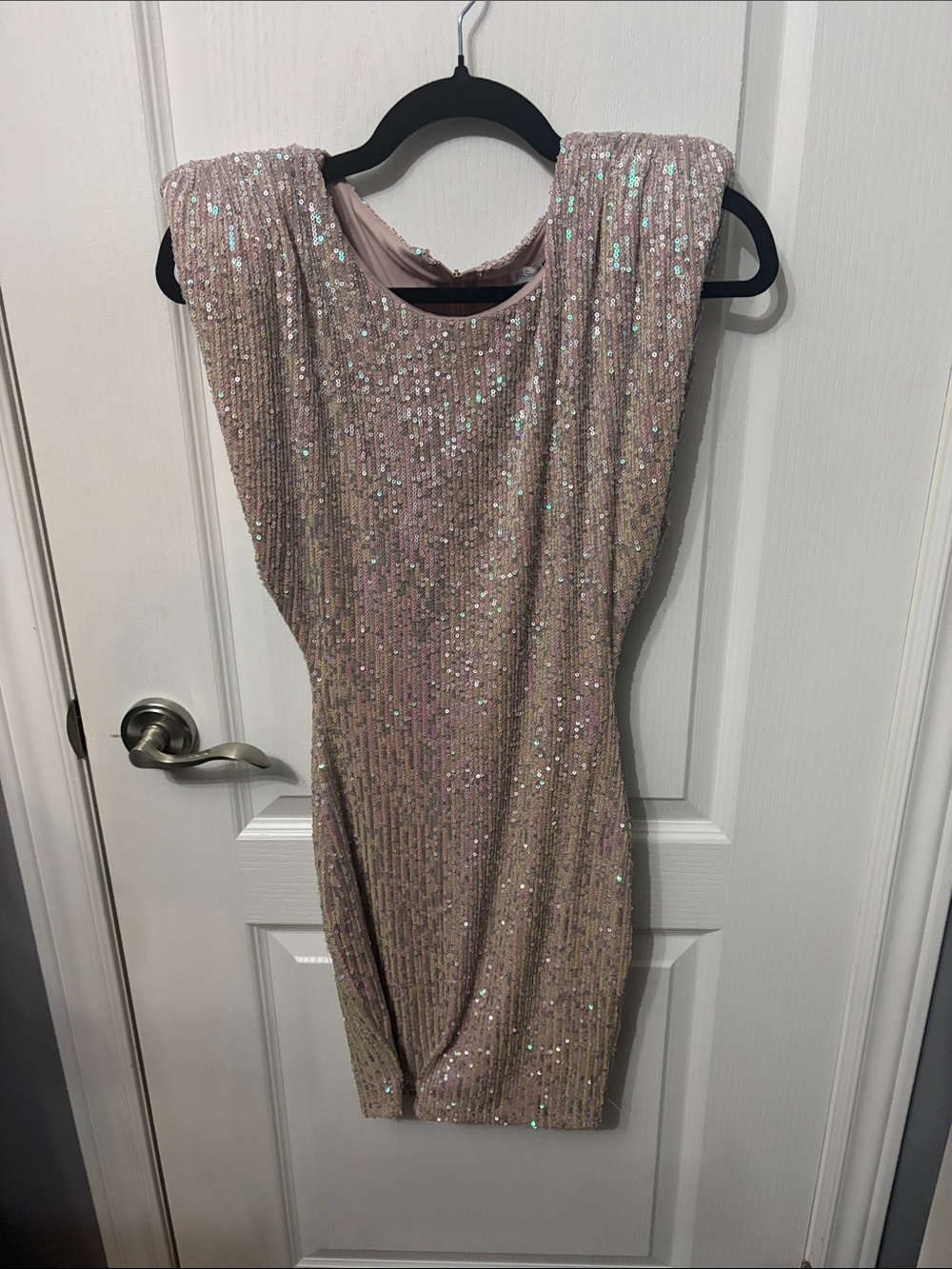 Fashion Nova Sequin Sheath Dress in Light Pink